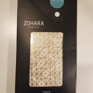 zohara white and gold geometric tights